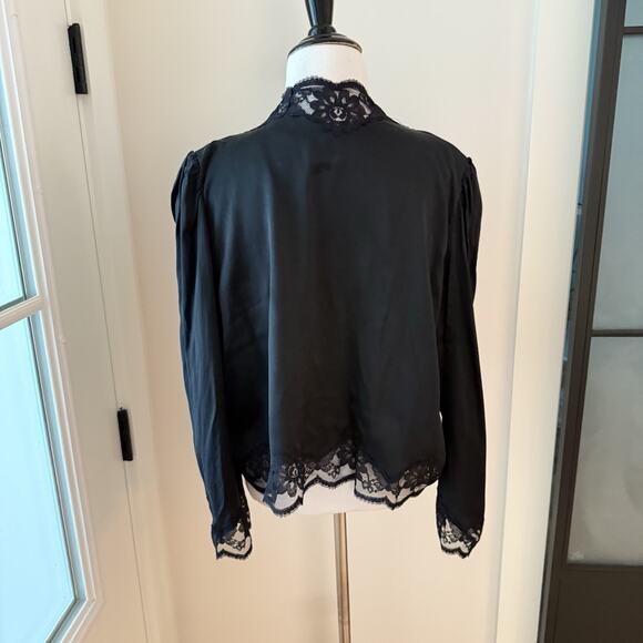 VTG Nightgown Bed Jacket Silk Peignoir Set 70s Bergdorf Goodman Black Lace S/M - Picture 8 of 16